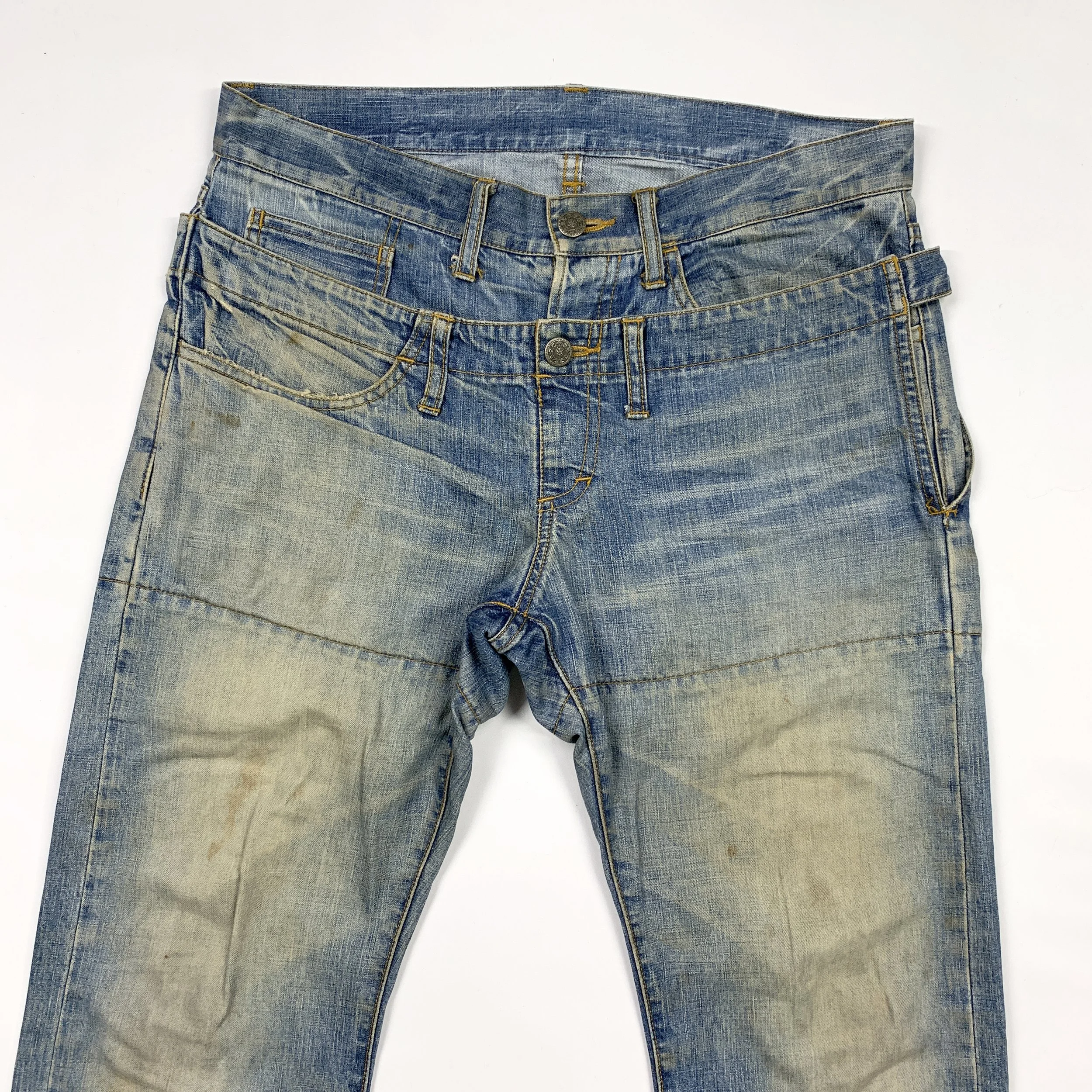 Cabane De Zucca Double Waist Jeans (Distressed / Sand Wash